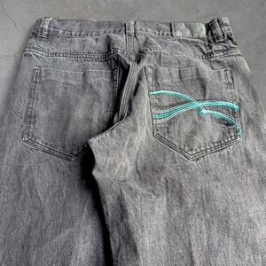 Vintage Rocawear Baggy Jeans Embroidered Black Wash Y2K Streetwear Size 32